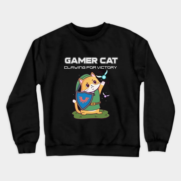 Gamer Cat: Clawing for Victory Crewneck Sweatshirt by Creative Cartoon